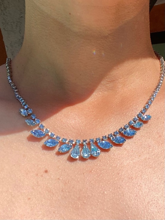 Jewelry - Vintage 50s Silver Blue Teardrop Crystal Necklace - Women's Jewelry